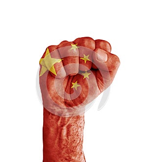 Flag of China painted on human fist like victory symbol