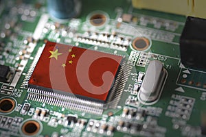 Flag of China on a processor, CPU Central processing Unit