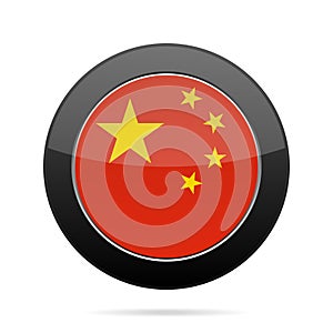 Flag of China. Shiny black round button.