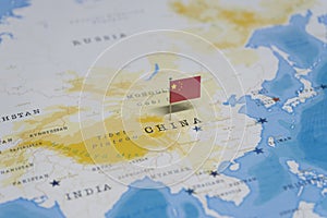 The flag of china in the world map