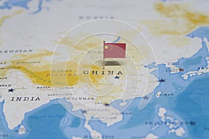 The flag of china in the world map
