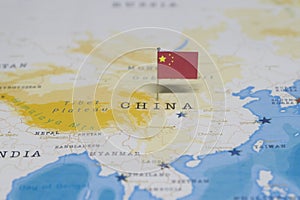 The flag of china in the world map