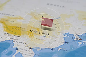 The flag of china in the world map