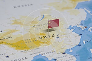The flag of china in the world map