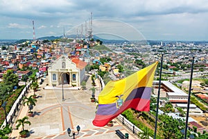 Flag and Church in Guayaquil photo