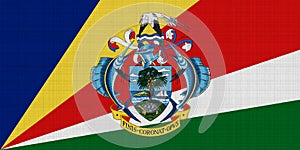 Flag and coat of arms of Republic of Seychelles on a textured background. Concept collage