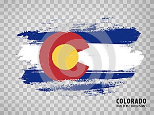 Flag of Colorado from brush strokes. United States of America.  Flag Colorado  with title on transparent background for your web s