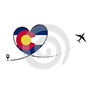 Flag COLORADO Love Romantic travel Airplane air plane Aircraft Aeroplane flying fly jet airline line path vector fun