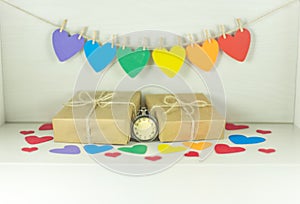 St Valentine`s Day, colorful gifts photo