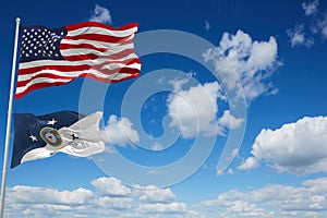 flag of Commandant of the United States Coast Guard waving in the wind. USA National defence. Copy space. 3d illustration