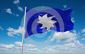 flag of Confederacy of Independent Kingdoms of Fiji, Australia Oceania at cloudy sky background, panoramic view. flag representing