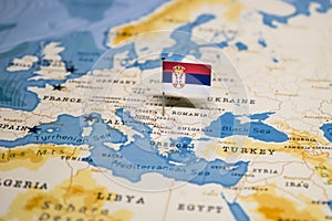 The Flag of Serbia in the World Map photo