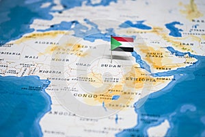 The Flag of Sudan in the World Map photo