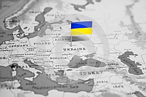 The Flag of Ukraine in the World Map photo