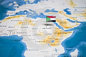 The Flag of Sudan in the World Map photo