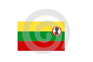 flag with covid 19 warning