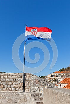 Flag of Croatia on the city walls of Dubrovnik, Croatia