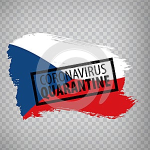Flag of  Czech from brush strokes and  Coronavirus Quarantine rectangle grunge framed seal.  Black vector rectangle textured seal