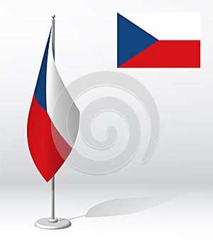 Flag of CZECH on flagpole for registration of solemn event, meeting foreign guests. National independence day of CZECH. Realistic