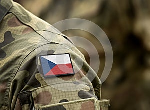Flag of Czech Republic on military uniform. Army, troops, soldiers. Collage