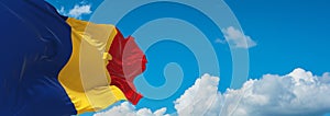 flag of Daco-Romance peoples Romanians at cloudy sky background