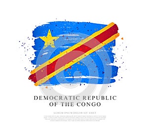 Flag of the Democratic Republic of the Congo. Brush strokes photo