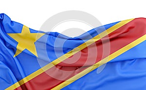 Flag of the Democratic Republic of the Congo (DRC) isolated on white background with copy space above. 3D rendering