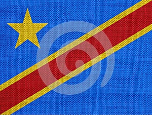 Flag of Democratic Republic of the Congo on old linen