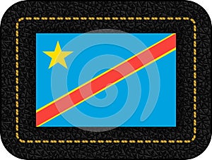Flag of Democratic Republic of the Congo. Vector Icon on Black Leather Backdrop. Ratio 2:3