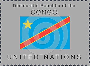 Flag of Democratic Republic of the Congo. Vector Sign and Icon. Postage Stamp