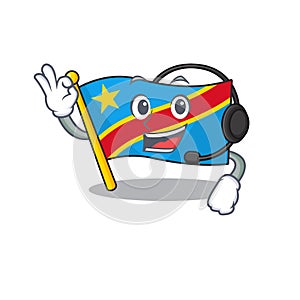 Flag democratic republic cute cartoon character design with headphone