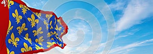 flag of department of Sarthe, France at cloudy sky background on sunset, panoramic view. French travel and patriot concept. copy