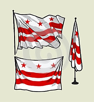 Flag of District Columbia on the wind and on the wall