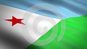 Flag of Djibouti. Realistic waving flag 3D render illustration with highly detailed fabric texture.