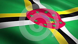 Flag of Dominica. Realistic waving flag 3D render illustration with highly detailed fabric texture.