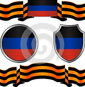 Flag of donetsk republic and georgievsky ribbon