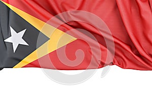Flag of East Timor isolated on white background with copy space below. 3D rendering photo
