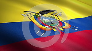 Flag of Ecuador. Realistic waving flag 3D render illustration with highly detailed fabric texture.