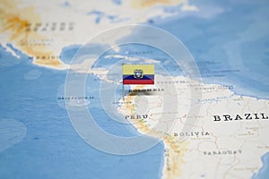 The Flag of ecuador in the world map