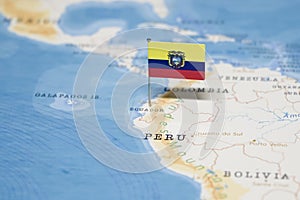 The Flag of ecuador in the world map