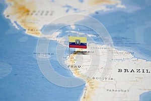 The Flag of ecuador in the world map