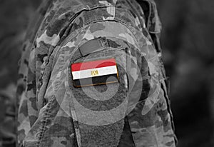 Flag of Egypt on soldiers arm. Army, troops, military, Africa c