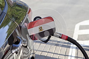 Flag of Egypte on the car`s fuel filler flap.