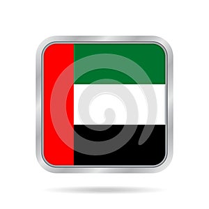 Flag of Emirates. Metallic gray square button.