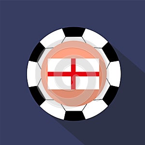 Flag of England on a blue background. Soccer ball