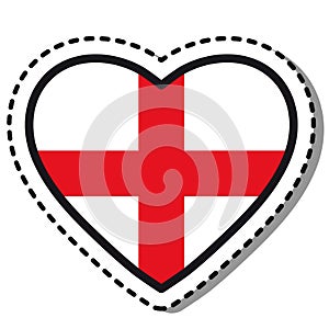 Flag England heart sticker on white background. Vintage vector love badge. Template design element. National day.