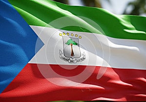 Flag of Equatorial Guinea waving in the wind. Features horizontal