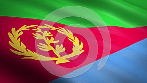 Flag of Eritrea. Realistic waving flag 3D render illustration with highly detailed fabric texture.