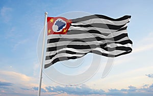 flag of estado de Sao Paulo , Brazil at cloudy sky background on sunset, panoramic view. Brazilian travel and patriot concept. photo