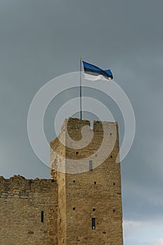 Flag of Estonia on the top of Rakvere castle, Estonia